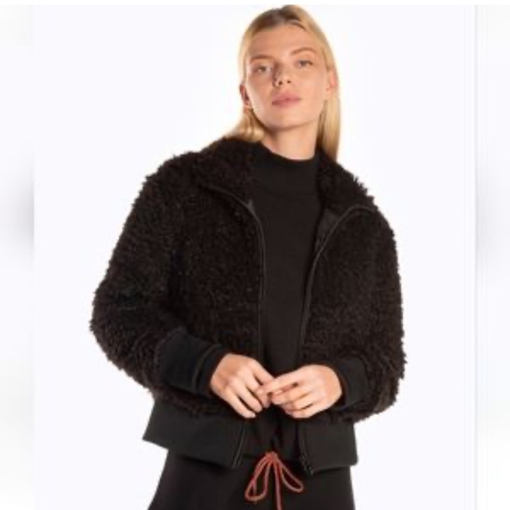 Zara Black Teddy Bomber Jacket | size: small
